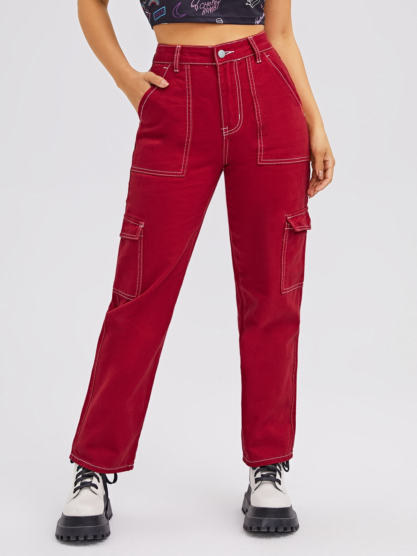 Women's High Waist Flap Pocket Whip 