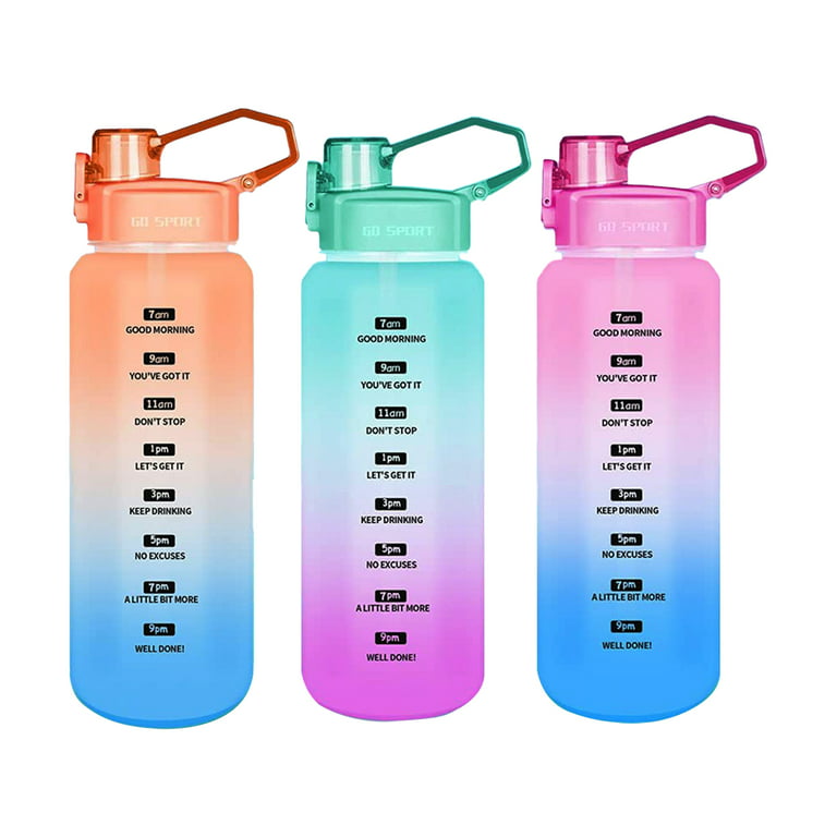 Hesroicy 1050ML/2000ML Water Bottle Leak-proof One-piece Design with Handle  Straw Motivational Water Bottle with Measuring Scale for Fitness 