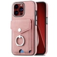 thumbnail image 4 of Compatible with iPhone 13 Pro Max Card Slot Back Case, 360 Degree Rotatable Ring Stand Plating Button PU Leather Support Magnetic Car Mount Phone Case Cover for iPhone 13 Pro Max, Pink, 4 of 13