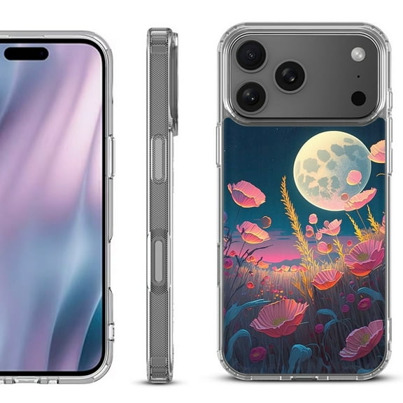 For iPhone 17 Pro Max Protective Shockproof Phone Case, by OneToughShield - Moon Poppies