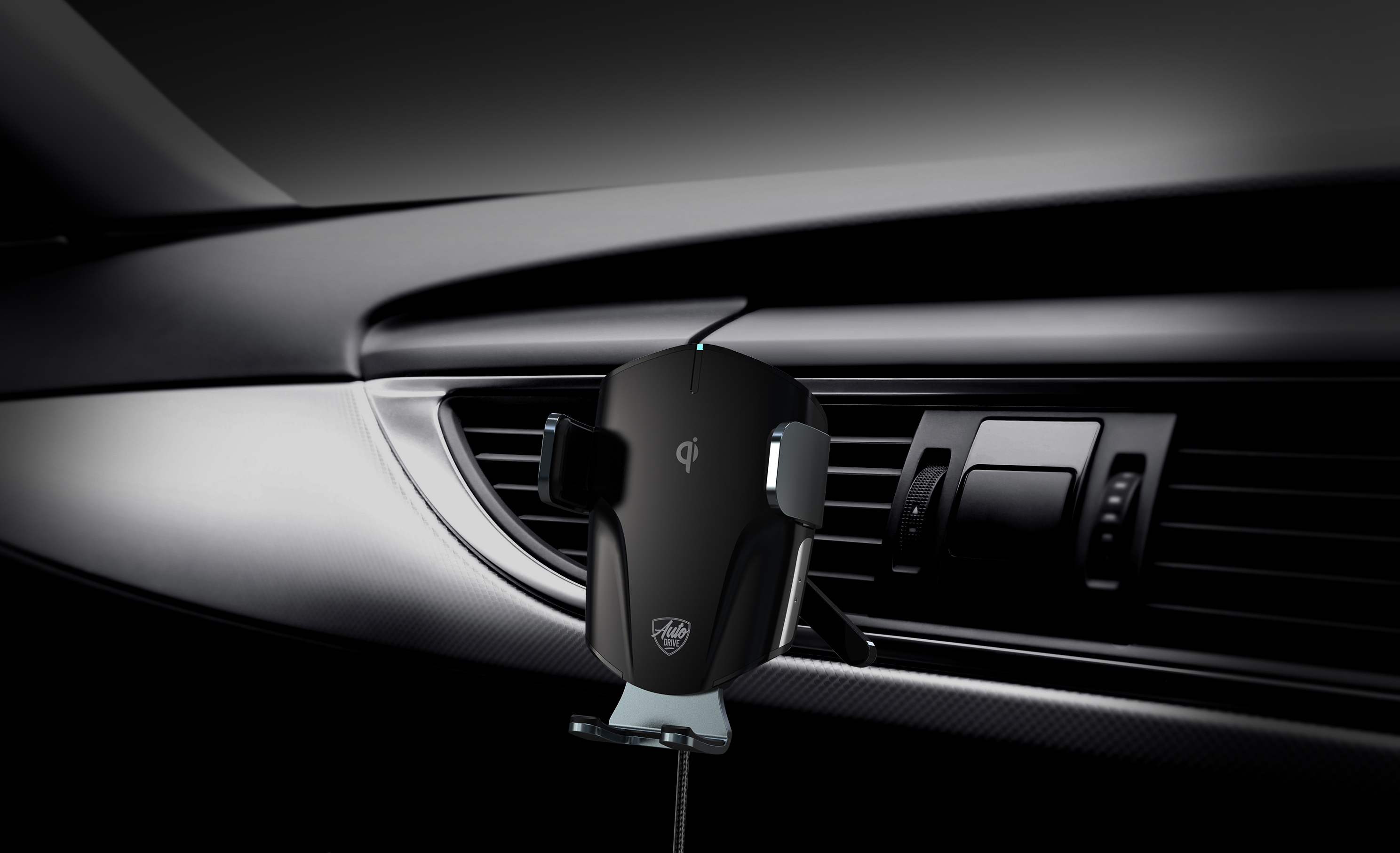 AUTO DRIVE SILVER VENT MOUNT  WIRELESS CHARGER, AUTO-CLAMPING, COMPATIBLE WITH QI-ENABLED PHONES