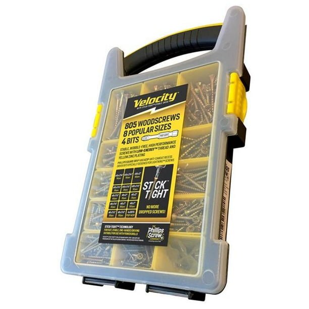 Velocity 5015550 Stick Tight Assorted Phillips & Square Yellow Zinc