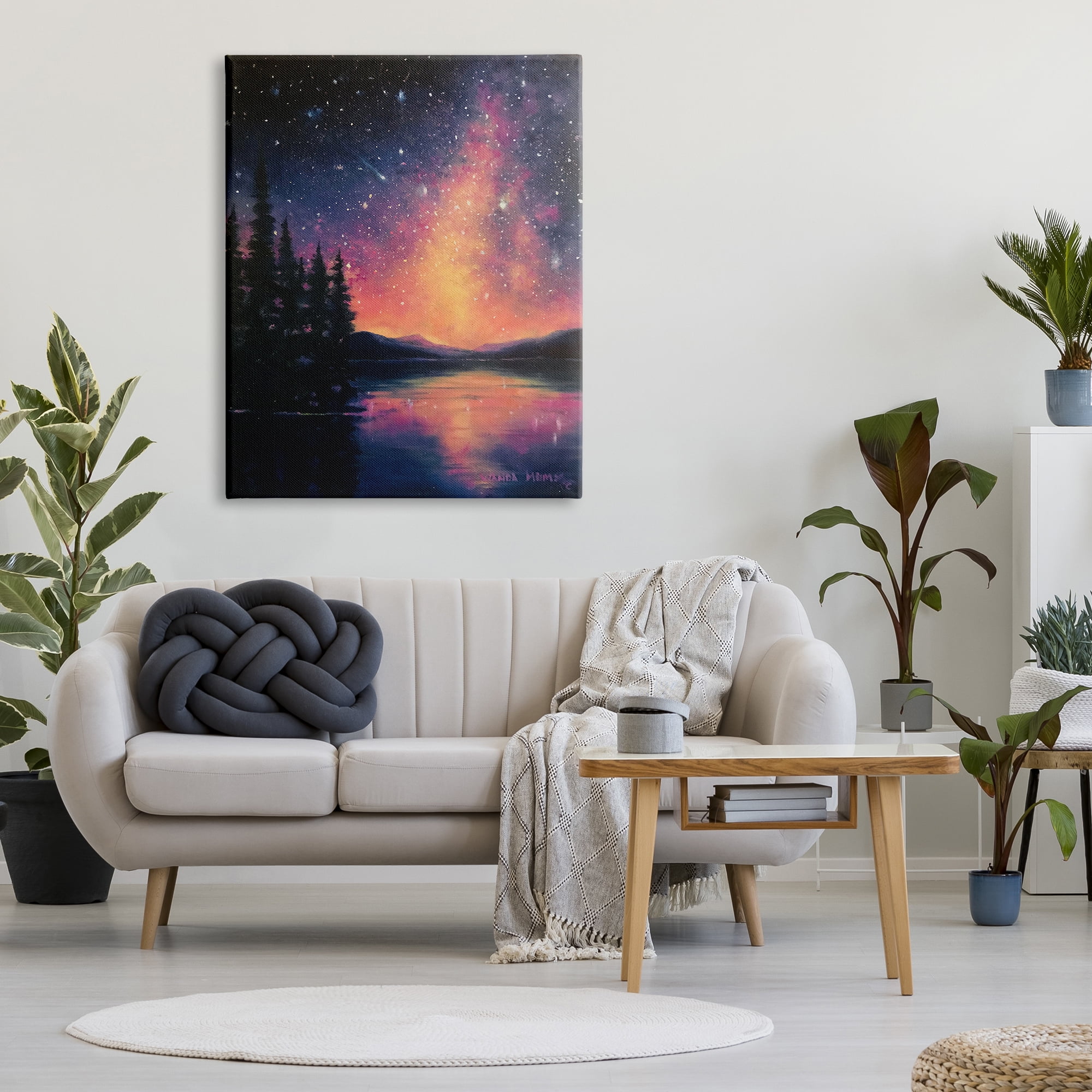 Stupell Industries Starry Night Over Lake Nature Painting Gallery Wrapped Canvas Print Wall Art, 36 x 48
