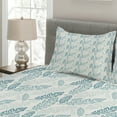 thumbnail image 2 of Ambesonne Teal and White Quilted Coverlet 3 Pcs, Grunge Feathers, Queen Size, Teal Dark Blue White, 2 of 4