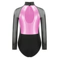 thumbnail image 2 of YONGHS Girls Shiny Rhinestone Mesh Splice Leotards Gymnastics One-Piece Bodysuit Dancewear Pink 16, 2 of 5