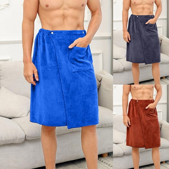 Frnrwgo Men's Wrap Terry Bathrobe Highly Absorbent Botton Top Open Front Tie Waist Pockets
