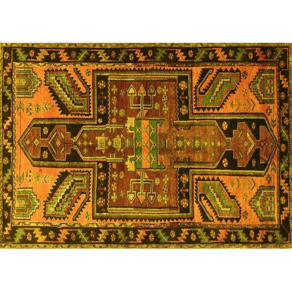 Ahgly Company Machine Washable Indoor Rectangle Persian Yellow Traditional Area Rugs, 8' x 10'