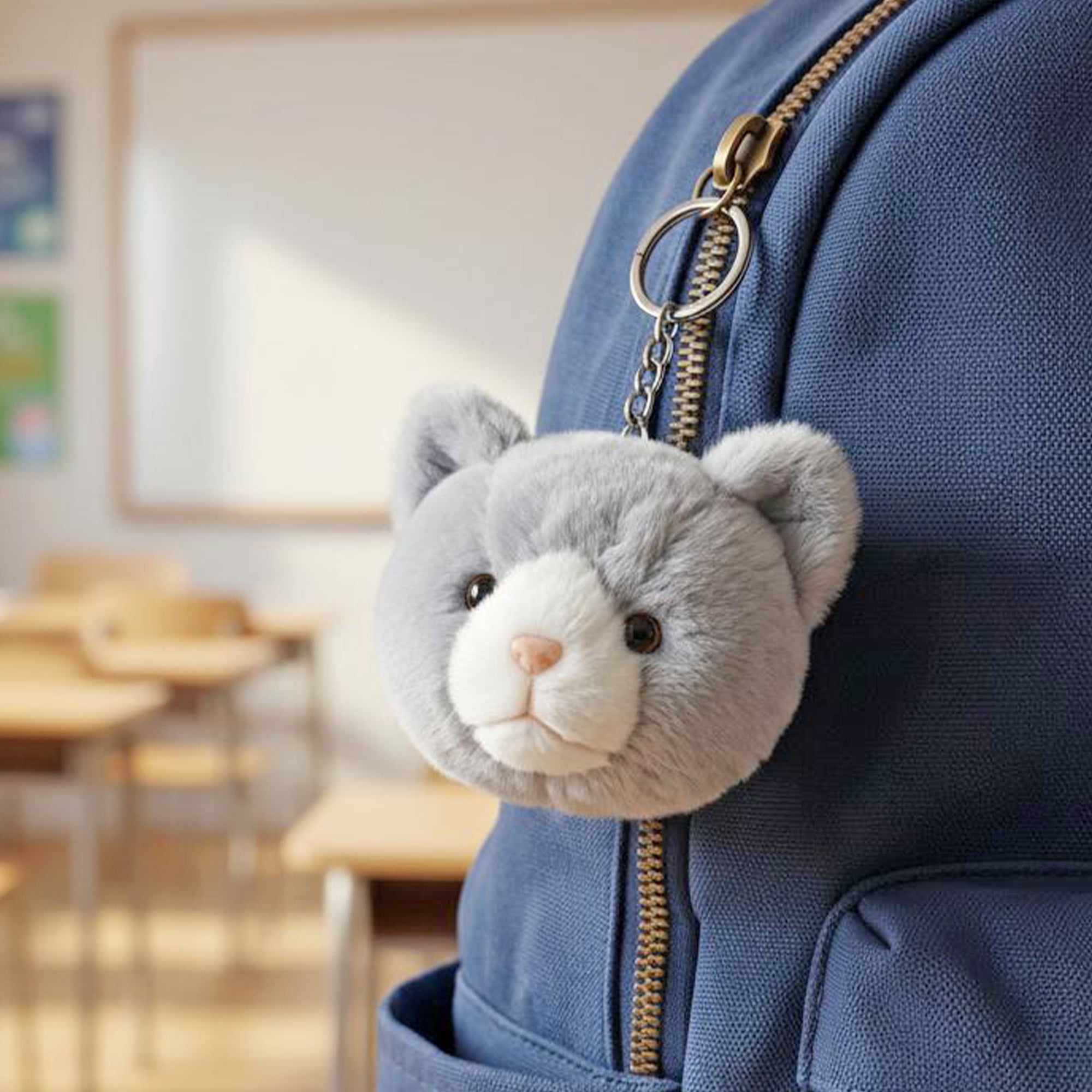Pen+Gear Mini Plush Cat Bag Charm, Gray and White