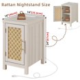 thumbnail image 3 of Leyaoyao Rattan Nightstand for Bedroom, Bedside Table with Charging Station & Woven Cane Door, Farmhouse Night Stand for Living Room, Grey White, 3 of 7