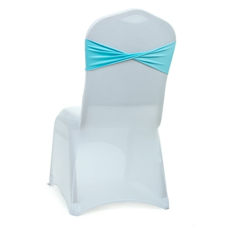 

MDS Pack of 50 Spandex Chair Bow Sash Bands Ties Without Buckle for Wedding - Aqua Blue