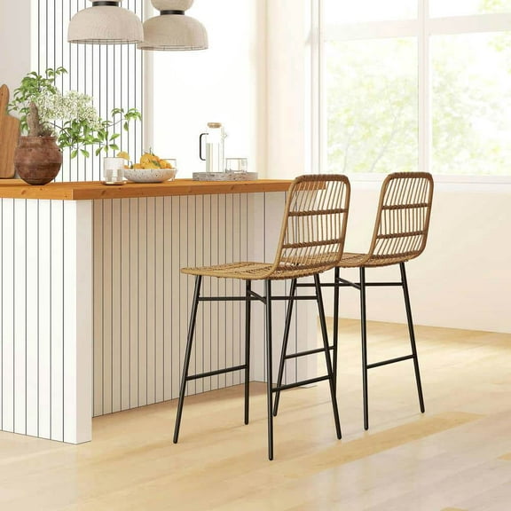 Yardi Yarda 26" Counter Height Barstools Set of 2, Rattan Counter Bar Stools with Back, Bar Chairs for Indoor, Brown
