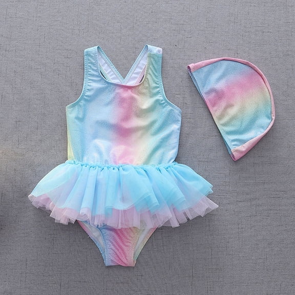 Kids Swim Suit Sky Blue Girls Swimsuit 1 Piece Sleeveless Quick Dry Bathing Parties Summer Beach Girls' Swimwear 7-8 Years
