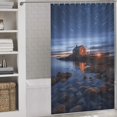 thumbnail image 3 of Lighthouse Sunrise Coast Scenery Pale Blue Tan Shower Curtain Modern Home Bathroom Bathtub Decor Waterproof Fabric with 12PCS Hooks, 3 of 8