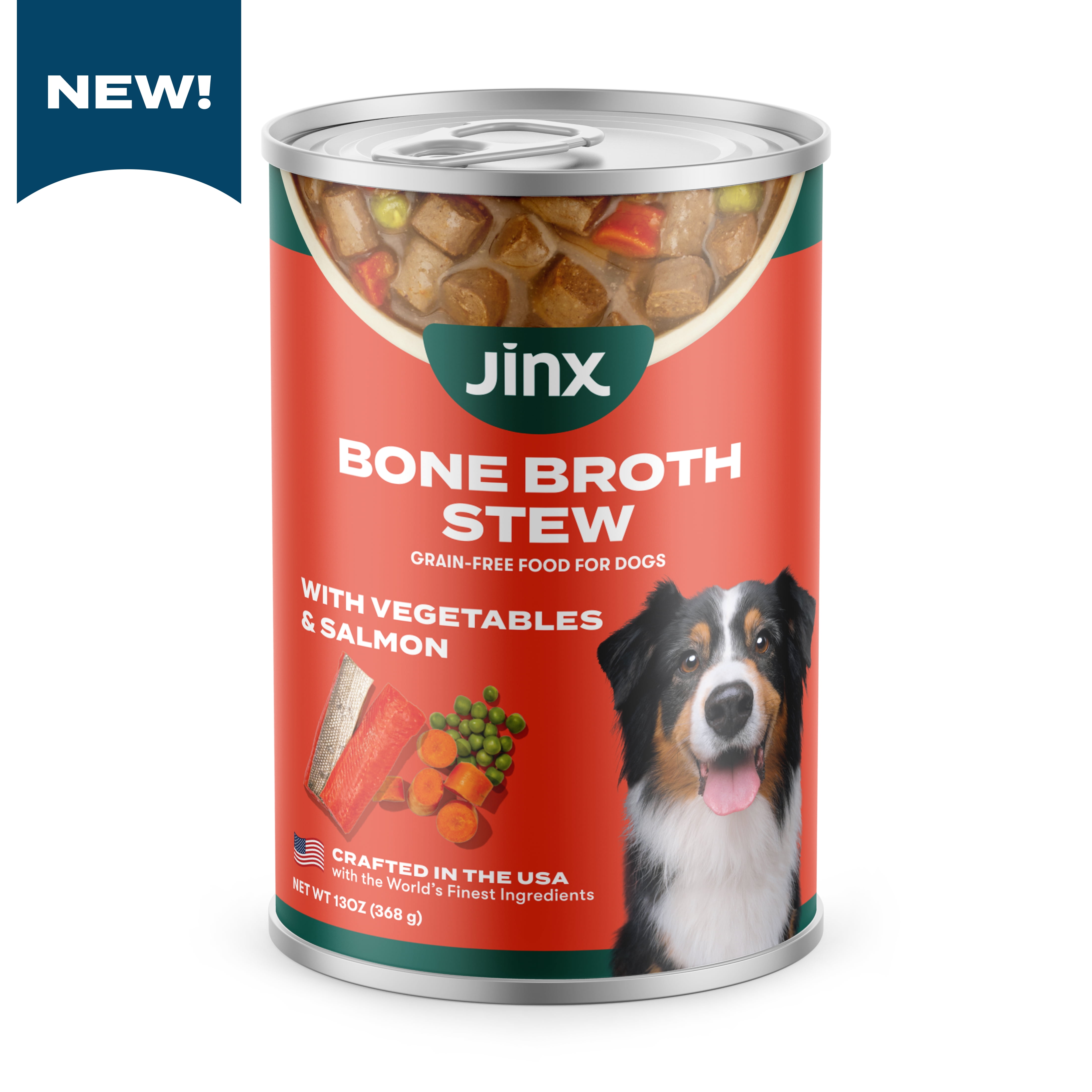 (12 pack) Jinx Bone Broth Stew Grain-Free Salmon & Vegetables Wet Dog Food, 13 oz Can