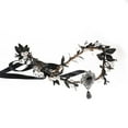 thumbnail image 1 of Bubbmi Diadema con corona de flores negras con forma de V, disfraz de elfo del bosque, tocado de fiesta renacentista de hadas para mujeres y niñas, 1 of 5