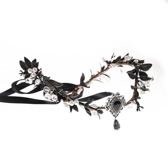 Bubbmi Diadema con corona de flores negras con forma de V, disfraz de elfo del bosque, tocado de fiesta renacentista de hadas para mujeres y niñas
