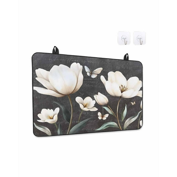 Stove Top Covers for Electric Stove 24x21 Inches, Farmhouse Floral Heat Insulation Fireproof Glass Cooktop Protector, Magnolia Flowers Vintage Blackboard Countertop Stovetop Cover for Kitchen