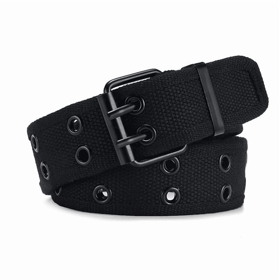DOVACKA Heavy Duty Canvas Belt, Double Prong Buckle Dual Row Grommet Work Unisex Belt for Jeans Cargo Pants Tactical Outdoor Daily Wear