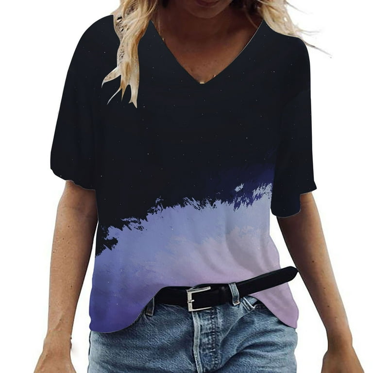 SELONE Plus Size Tops for Women Short Sleeve Tops Blouses Regular Fit T  Shirts Pullover Tees Tops Abstract Print T-Shirts V Neck Tops Blouses  Button Up Button Down Frill T Shirts Breathable