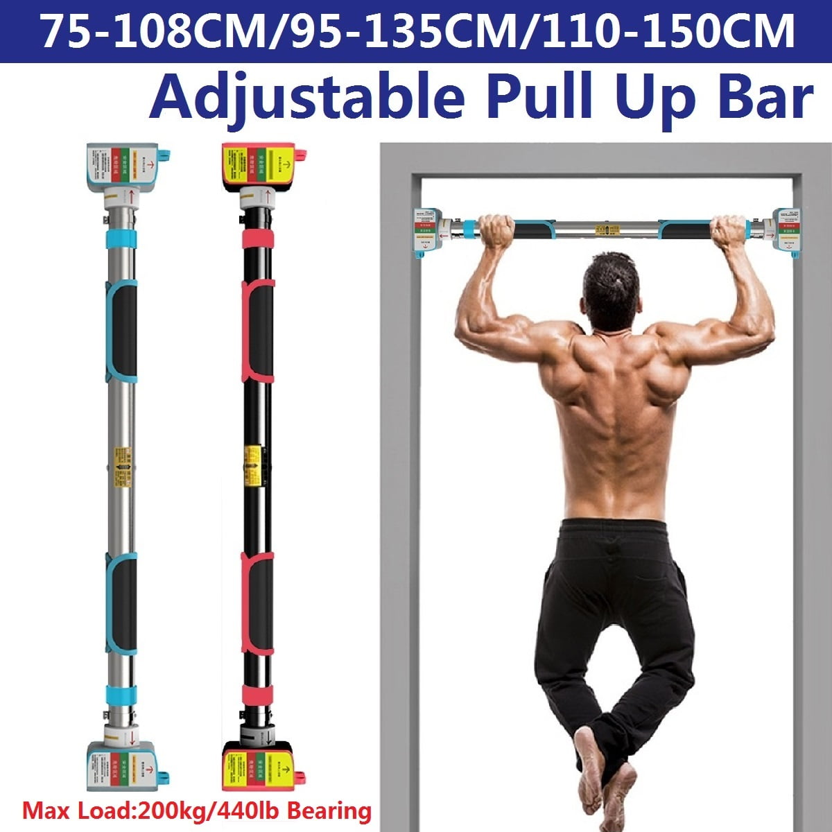Adjustable Pull Up Bar Door Chin Up Horizontal Bars Home Gym Fitness Training Indoor Sport Equipment 440lbs Loading Walmart