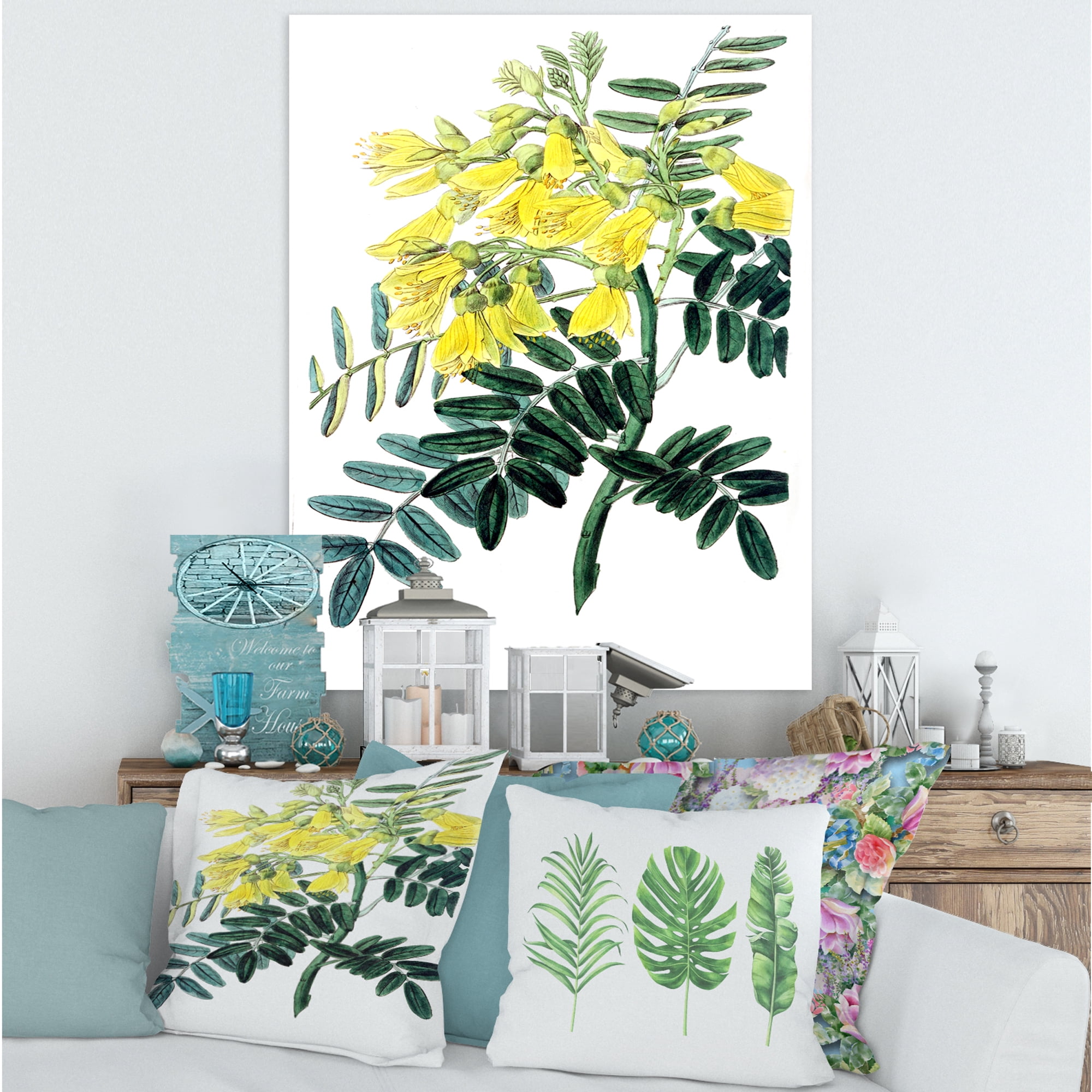 Designart ' Ancient Yellow Flower II ' Traditional Canvas Wall Art Print