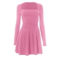 thumbnail image 5 of Women's Square Neck Ruffle Hem Mini Dress - Long Sleeve Ruched Waist Corset, Party & Clubwear, 5 of 6