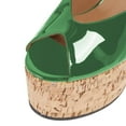 thumbnail image 3 of YDN Women's Peep Toe Wedge High Heels Buckled Ankle Strap Sandals Platform Cork Heel Shoes Themed Party Evening Size 7 Green, 3 of 5