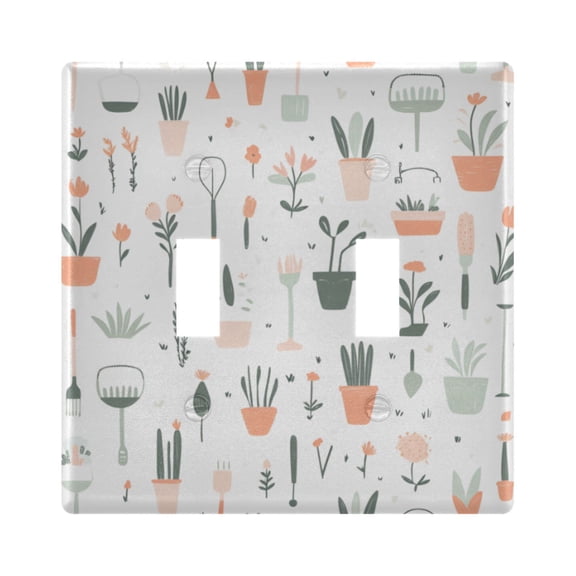 Yayeee Toggle Light Switch Wall Plate 2-Gang 4.56"x4.48" Decorative Outlet Cover, Green Garden Pattern