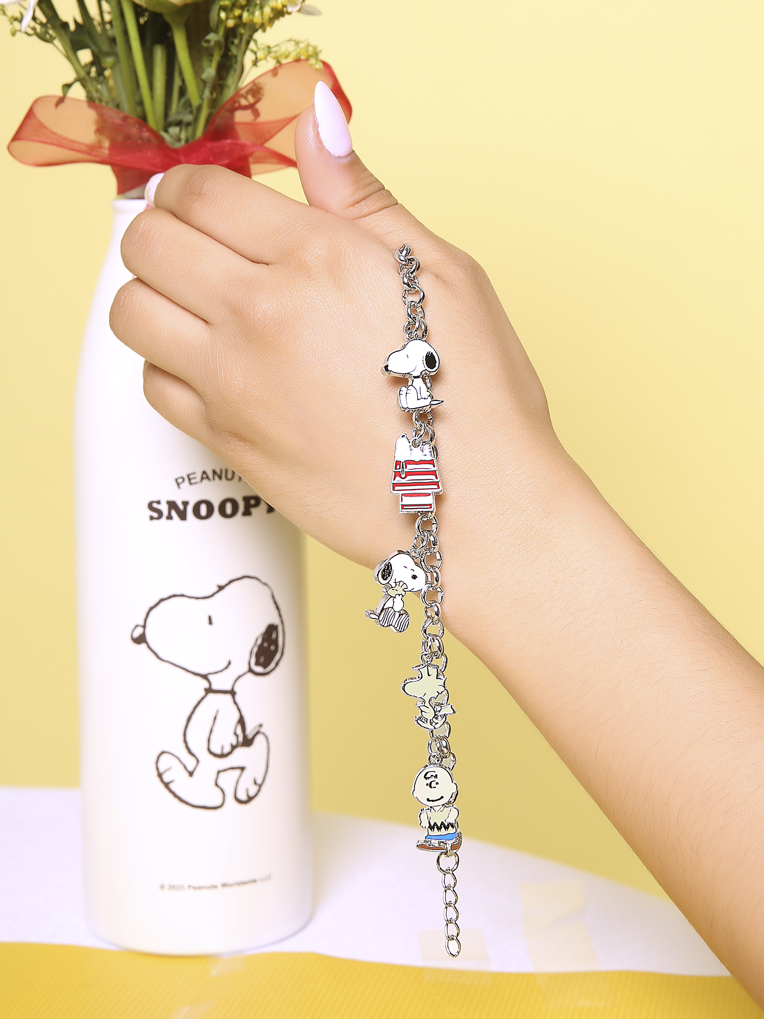Peanuts Snoopy Charm Bracelet with Metal Charms, 7" + 1" Extension