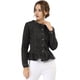 thumbnail image 3 of Chaqueta de mezclilla con cuello redondo y botones de manga larga con volante recortado y peplum para mujer Negro XL, 3 of 6