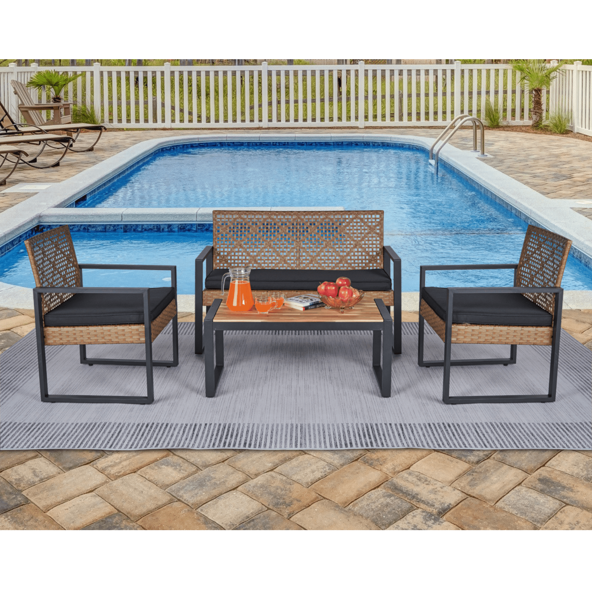 Aimee Lii 4-Piece Patio Furniture Set for Outdoor Balcony Porch Garden Backyard Lawn, Acacia Wood Table Top, Black Cushion Aimee Lii 4-Piece Patio Furniture Set for Outdoor Balcony Porch Garden Backyard Lawn, Acacia Wood Table Top, Black Cushion