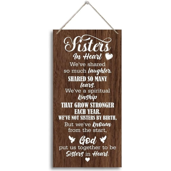 New Wood Sign Front Door Sign Sisters In Heart Hanging Wooden Wall Sign Home Garden Yard Signs Plaque, 8x12 Inch