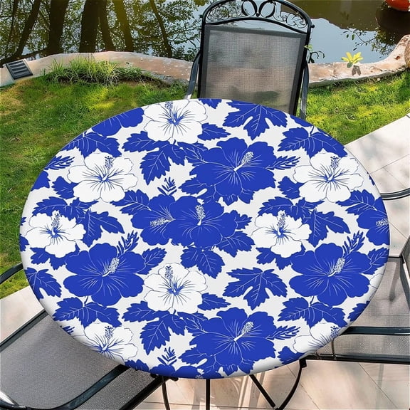 Round Fitted Tablecloth with Elastic Edge Design Table Cover Waterproof Stain-Resistant Wipeable Table Cloth Best for 42"-46" Round Tables for Outdoor Indoor Floral