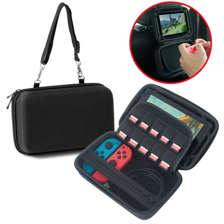 Insten Nintendo Switch Car Mounting Travel Carrying Case [Full Protection] with Hand Strap / 10 Card Slots EVA Hard Shell Case For Nintendo Switch Console Black with