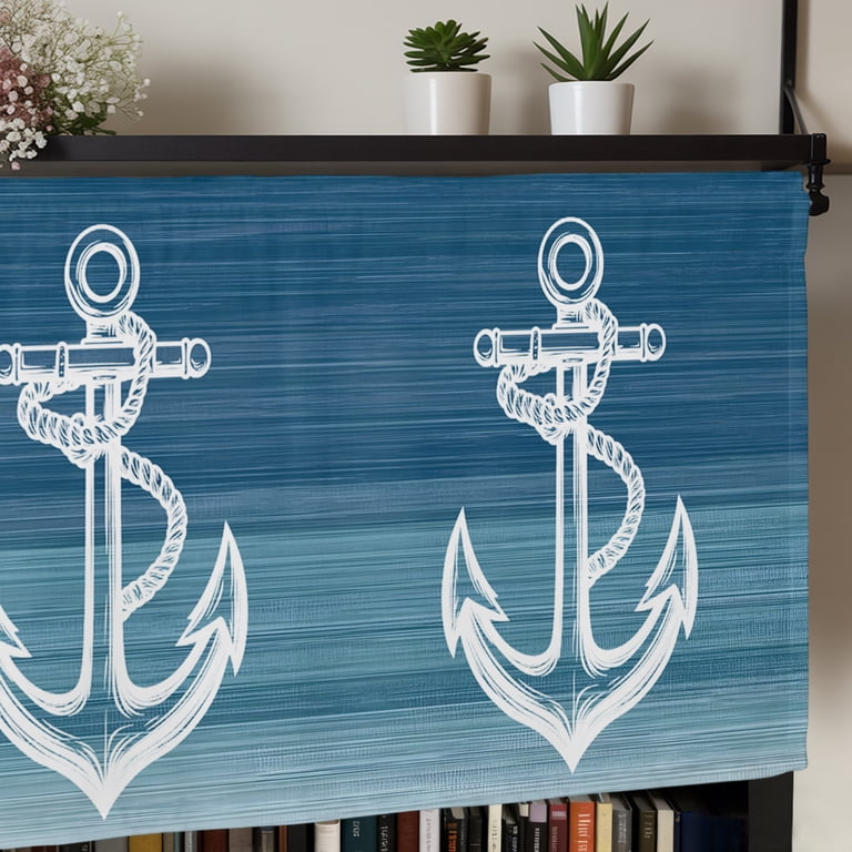 Unchor Rod Nautical White Anchor Rod Pocket Curtain Valance, Blue Gradient Ocean ...