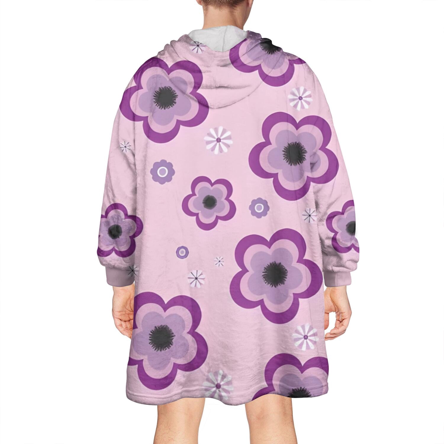 Wearable Oversized Blanket,Pioneer Flower Floral Print Pattern Wearable Blanket Hoodie for Adults,Cozy Hooded Blankets with Super Pockets,Super Warm Fuzzy Pullover for Women & Men