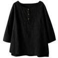 thumbnail image 5 of Enjoytime Button Down Shirts for Women Solid Color Round Neck 3/4 Sleeve Tops Spring Summer Loose Casual Blouses Black XL, 5 of 8
