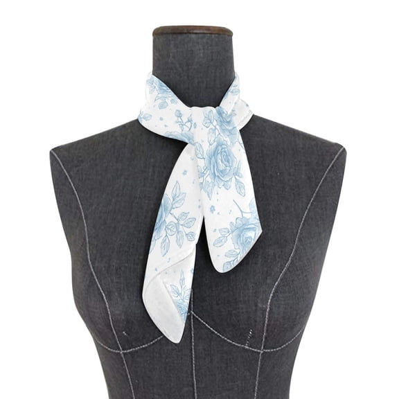 Square Scarf 24x24 Inch Elegant Blue Rose Garden Silky Satin Sun Protection Neck Scarf for Women Multi-Purpose Head Wrap Bandana for Hair Bag Decoration