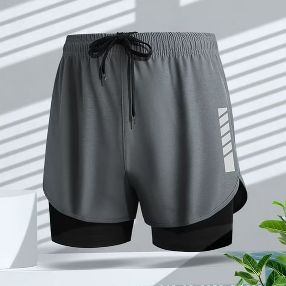 Yaoyar Mens Athletic Running Shorts, Men Large Size Solid Color Casual Fashion Loose Sports Three-quarter Pants Drawstring Pockets Double Layer Exercise Shorts Pants