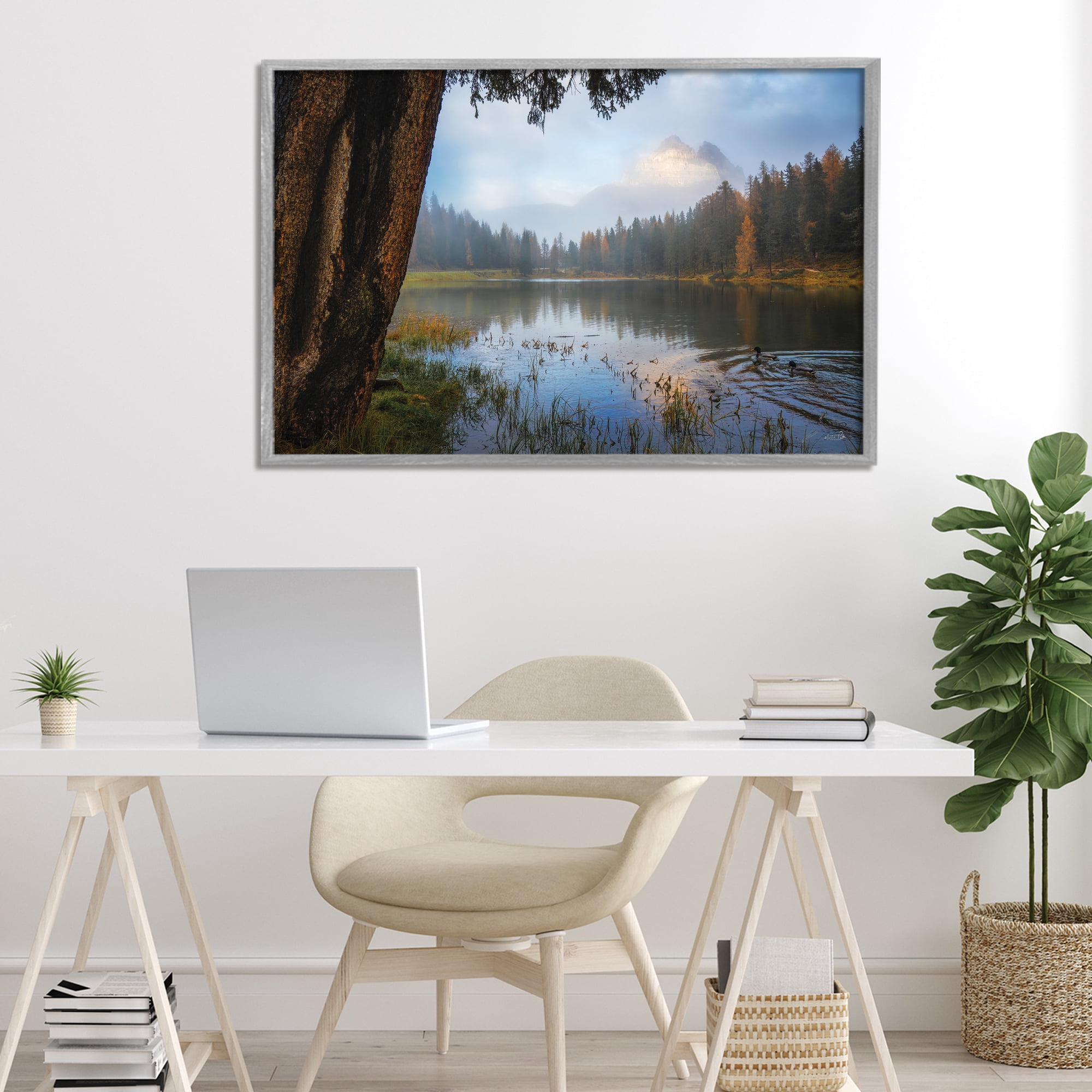 Stupell Industries Autumn Forest Reflections Gray Framed Giclee Art, design by Martin Podt