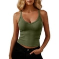thumbnail image 3 of Ribbed Tank Tops with Built in Bra, Womens Racerback Tanks Sleeveless Knit V Neck Slim Fit Cropped Tees (M, Army Green), 3 of 8