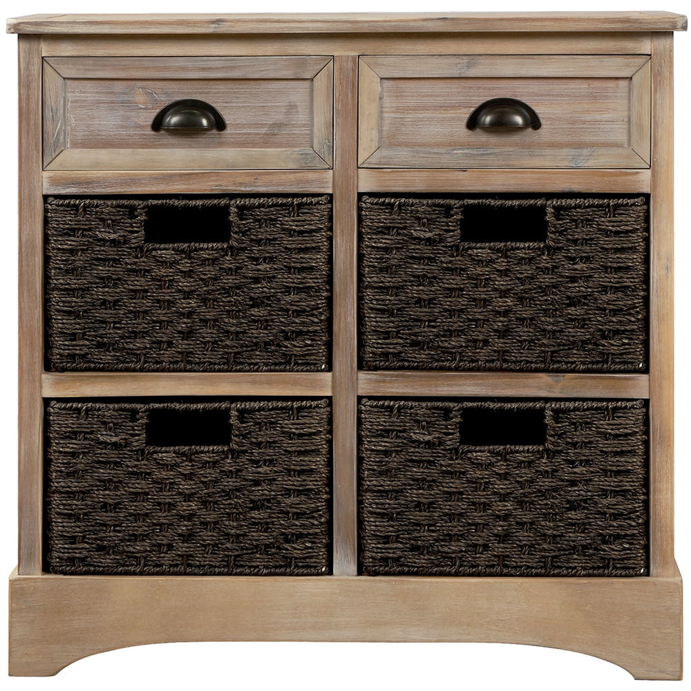 Kepooman Rustic Wooden Storage Cabinet with 2 Drawers & 4 Fabric Basket for Dining Room Entryway, 28"L x 11.8"W x 28"H, White Washed Kepooman Rustic Wooden Storage Cabinet with 2 Drawers & 4 Fabric Basket for Dining Room Entryway, 28"L x 11.8"W x 28"H, White Washed