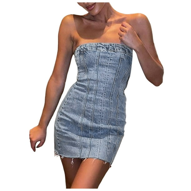 Minivestido sexy de denim para mujer - Sin espalda, ajustado - Ropa de calle para verano - Tallas XS-XL