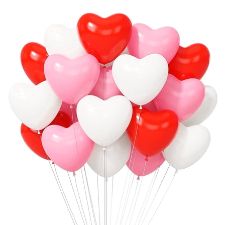 HiberyHom Heart Balloons Kit, Red Pink White 12'' Heart Shaped Latex Balloons , Heart Balloons for Valentine Day Party Decorations