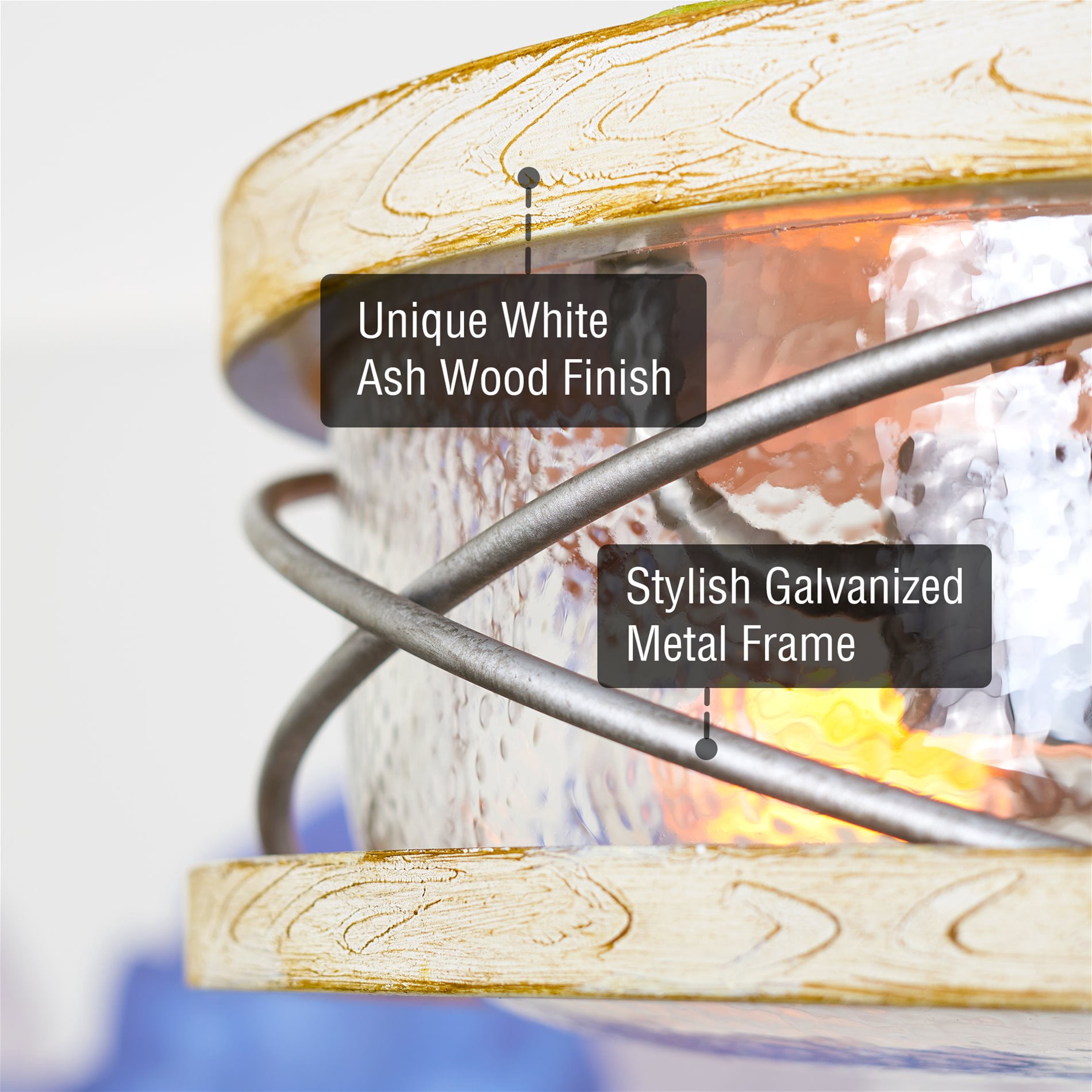 Kira Home Blaylock 13" Farmhouse Flush Mount Ceiling Light, Hammered Glass Shade, Wood Grain Metal, White Ash Wood