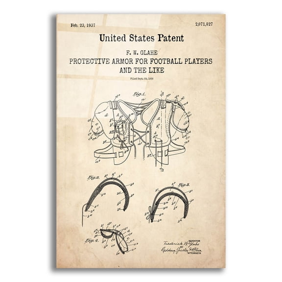 Epic Art 'Protective Armor for Football Blueprint Patent Parchment,' Acrylic Glass Wall Art, 12"x16"