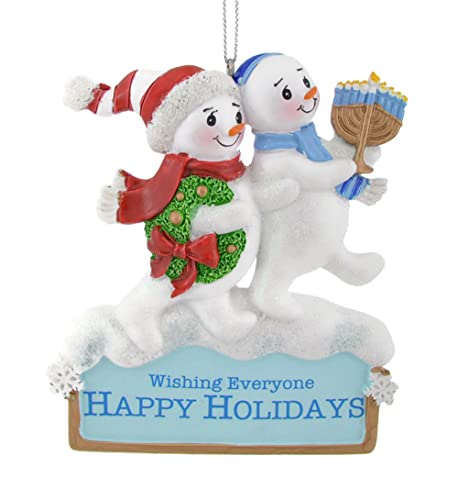 Kurt Adler Ornamento Pupazzo Di Neve Di Hanukkah In Resina - 10 Cm, Decorazione Festiva Con Menorah