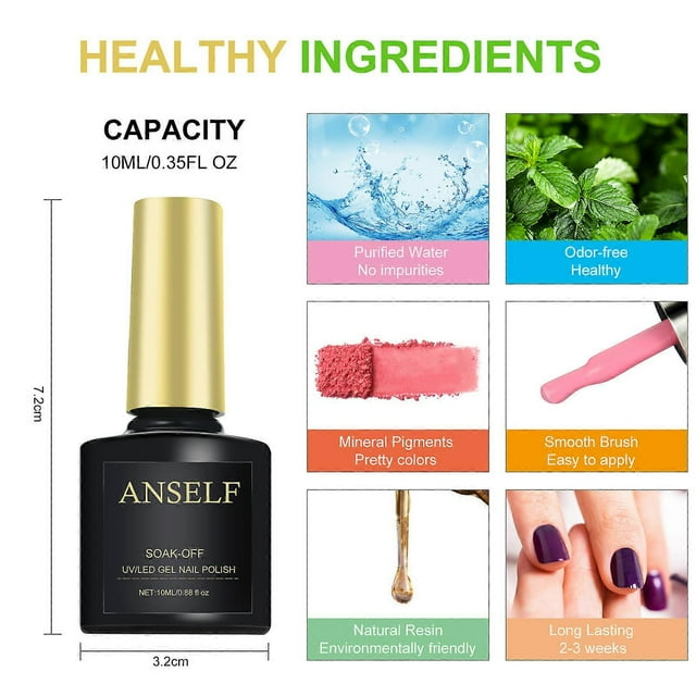 Bestauty Anself 15PCS/Set Gel Nail Polish Set Base Coat Top Coat 12 Colors Odorless Long Lasting Nail Polish Kit