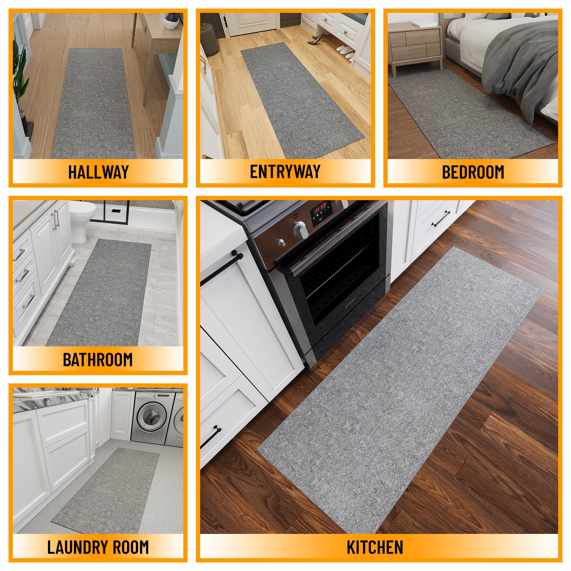 Ottomanson Hallway Runner Rug 1'10" x 7' Non-Slip Stain-Resistant Custom Size Carpet for Kitchen, Gray
