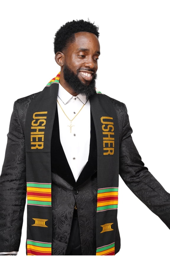 Usher Kente Cloth Stole / Sash. Black